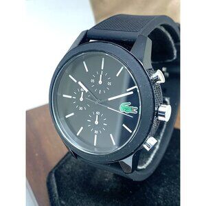 Lacoste Men's Watch 2010972 Quartz Chronograph Black Dial Textured Rubber 44mm